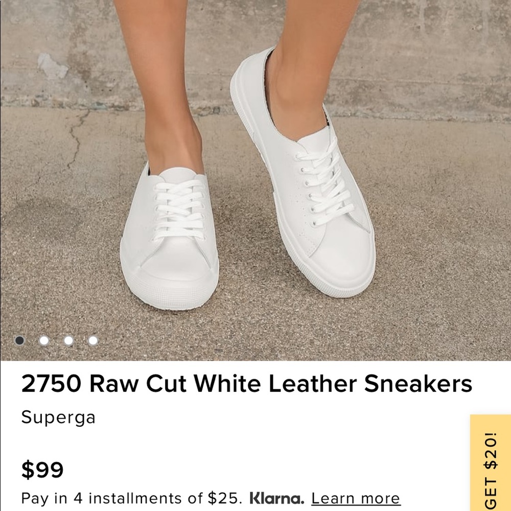 Superga 2750 Raw Cut White Leather Sneakers Size 8.5